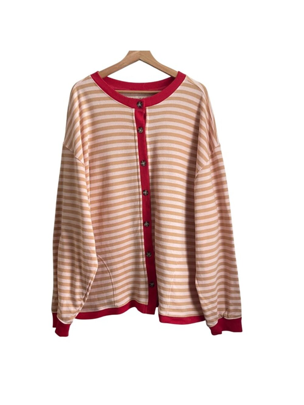 Free People Womens Striped Cardigan Size L Relaxed Oversized Coastal Preppy NWT